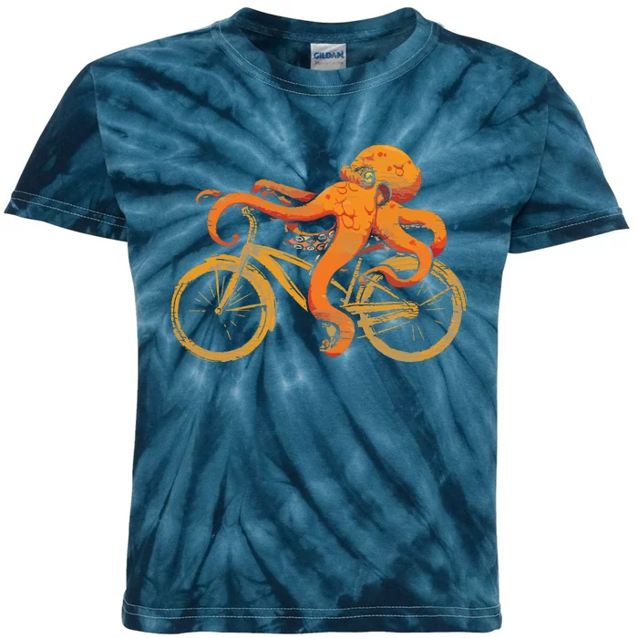 Octopus Riding Bicycle Octopus Kids Tie-Dye T-Shirt