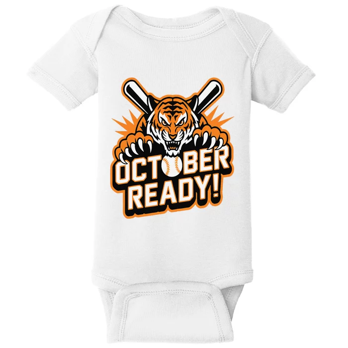 October Ready Baseball Tiger Fan Baby Bodysuit