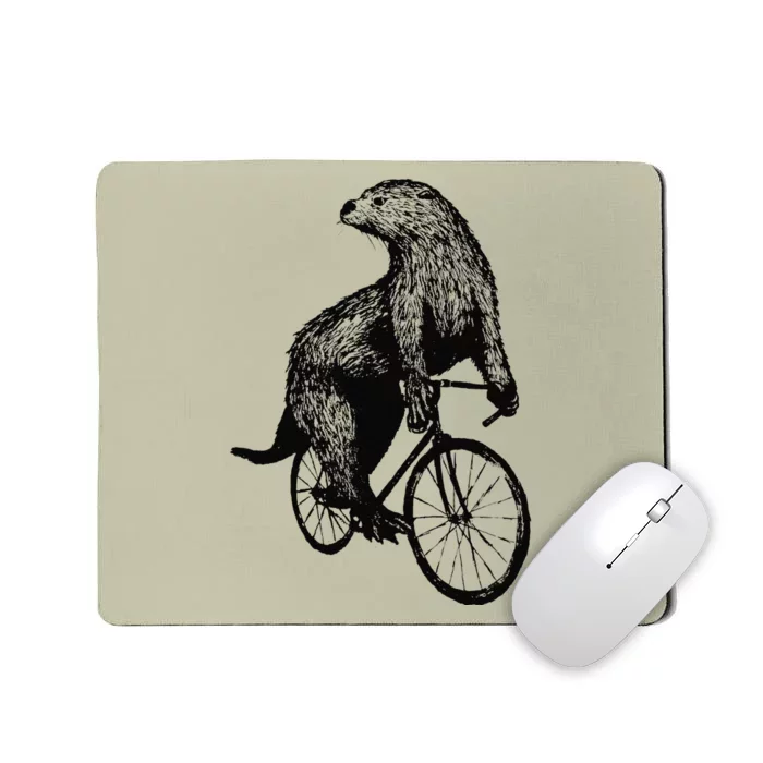 Otter Riding Bicycle Vintage Cycling Biking Otter Biker Mousepad