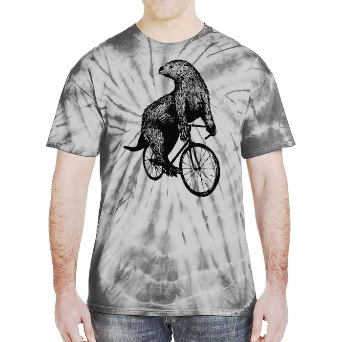 Otter Riding Bicycle Vintage Cycling Biking Otter Biker Tie-Dye T-Shirt