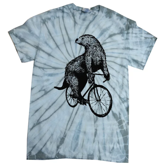 Otter Riding Bicycle Vintage Cycling Biking Otter Biker Tie-Dye T-Shirt