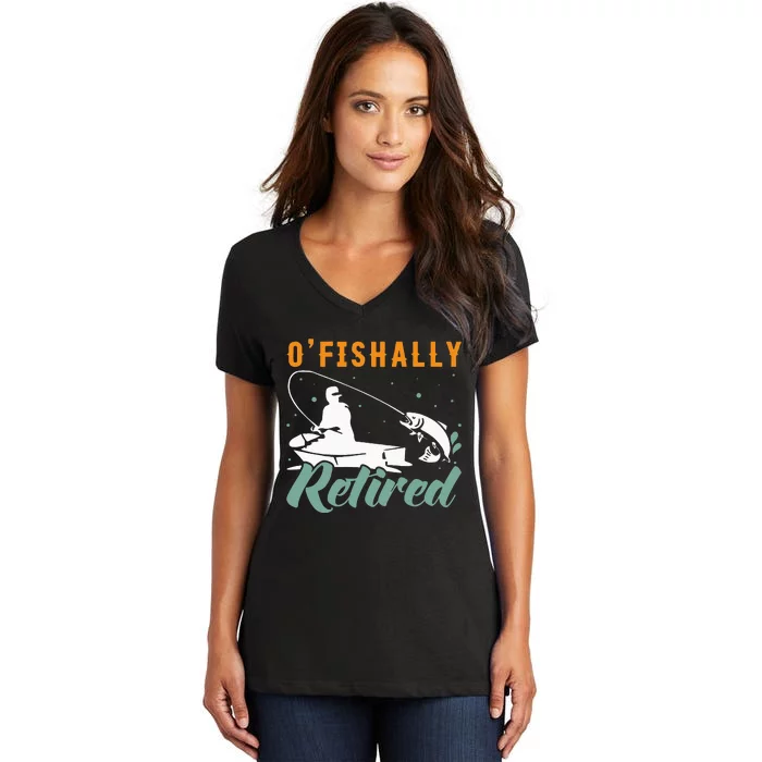 Ofishally Retired Bass Fishing Retirement Women's V-Neck T-Shirt