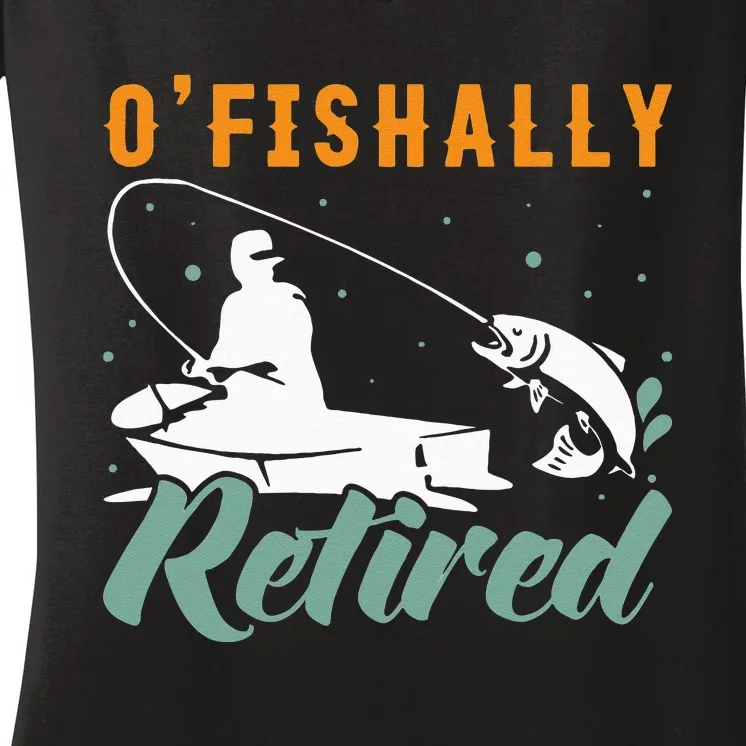 Ofishally Retired Bass Fishing Retirement Women's V-Neck T-Shirt