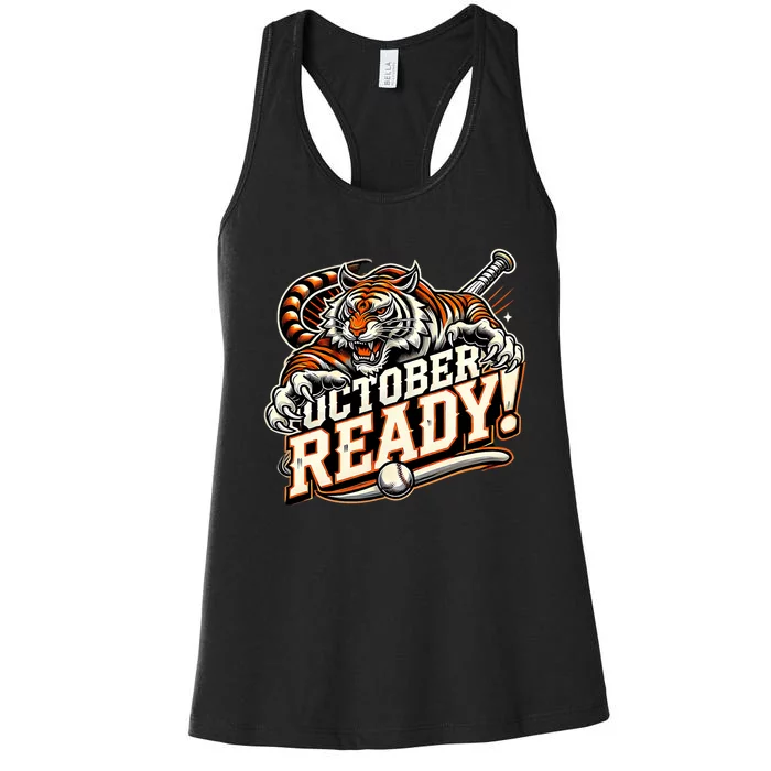 October Ready Baseball Tiger Fan Women's Racerback Tank