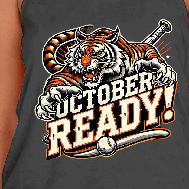 October Ready Baseball Tiger Fan Women's Knotted Racerback Tank