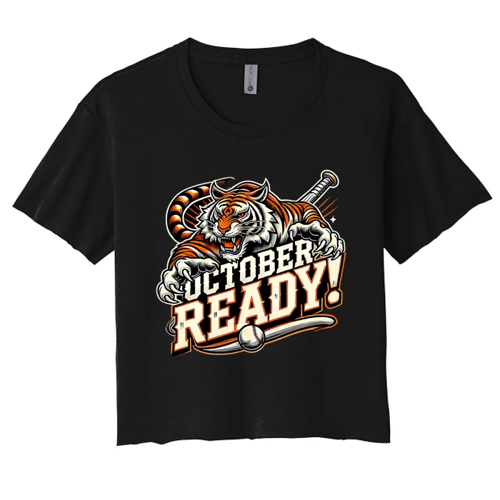 October Ready Baseball Tiger Fan Women's Crop Top Tee