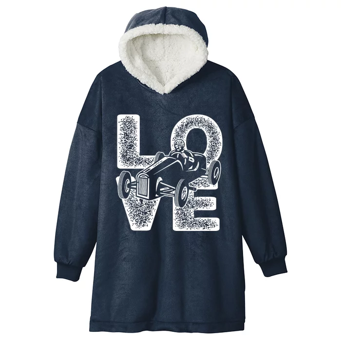 Old Racing Car Love Word Hooded Wearable Blanket