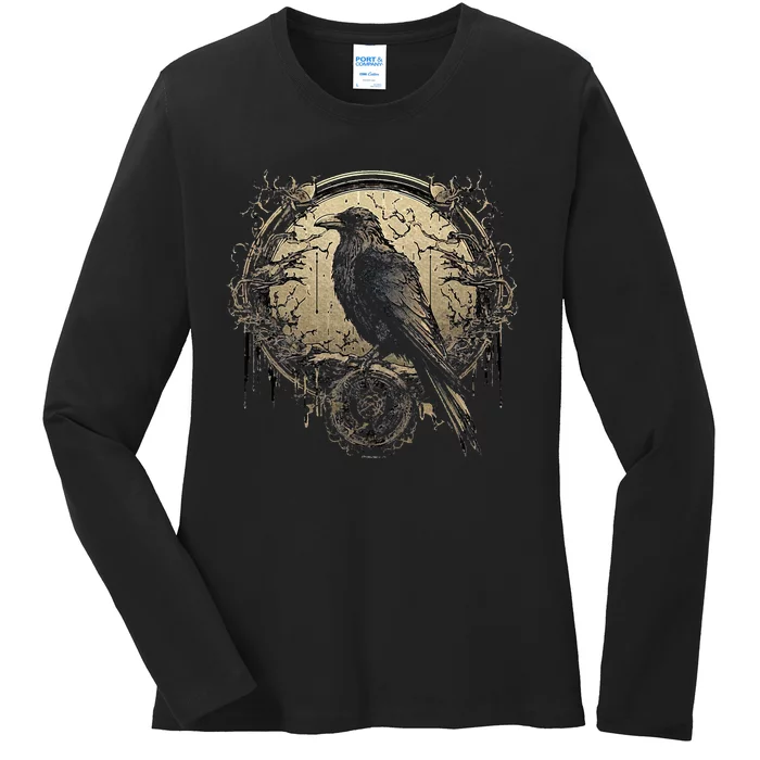 Odin Raven Celtic Viking Valhalla Pagan Ladies Long Sleeve Shirt