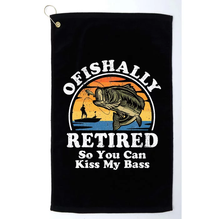 Ofishally Retired Funny Bass Fishing Retirement Gift For Men Platinum Collection Golf Towel