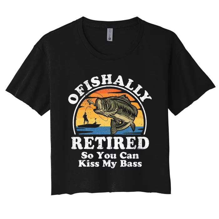 Ofishally Retired Funny Bass Fishing Retirement Gift For Men Women's Crop Top Tee