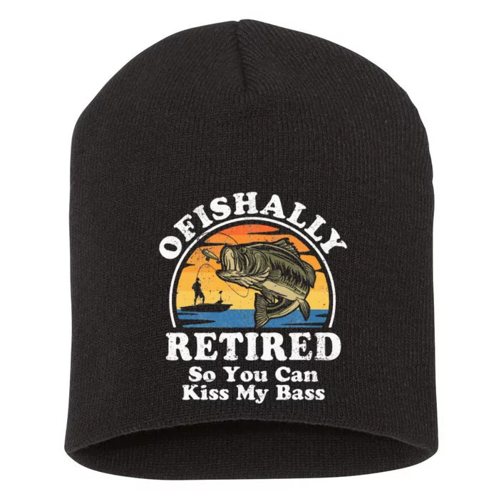 Ofishally Retired Funny Bass Fishing Retirement Gift For Men Short Acrylic Beanie