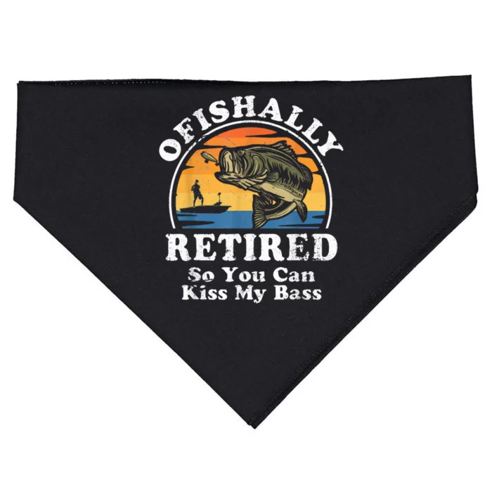 Ofishally Retired Funny Bass Fishing Retirement Gift For Men USA-Made Doggie Bandana