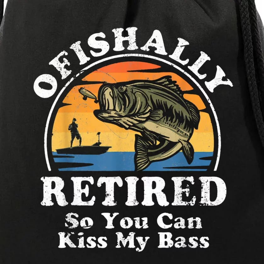 Ofishally Retired Funny Bass Fishing Retirement Gift For Men Drawstring Bag