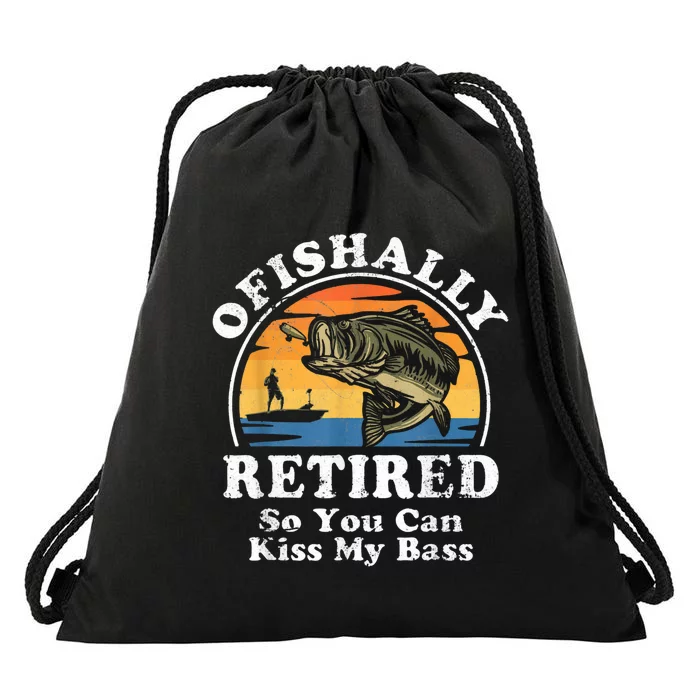 Ofishally Retired Funny Bass Fishing Retirement Gift For Men Drawstring Bag