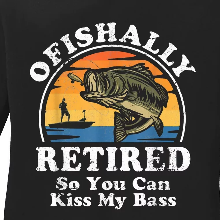 Ofishally Retired Funny Bass Fishing Retirement Gift For Men Ladies Long Sleeve Shirt