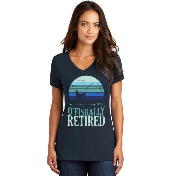 Ofishally Retired Fishing Retro Retirement Dad Gift Women's V-Neck T-Shirt