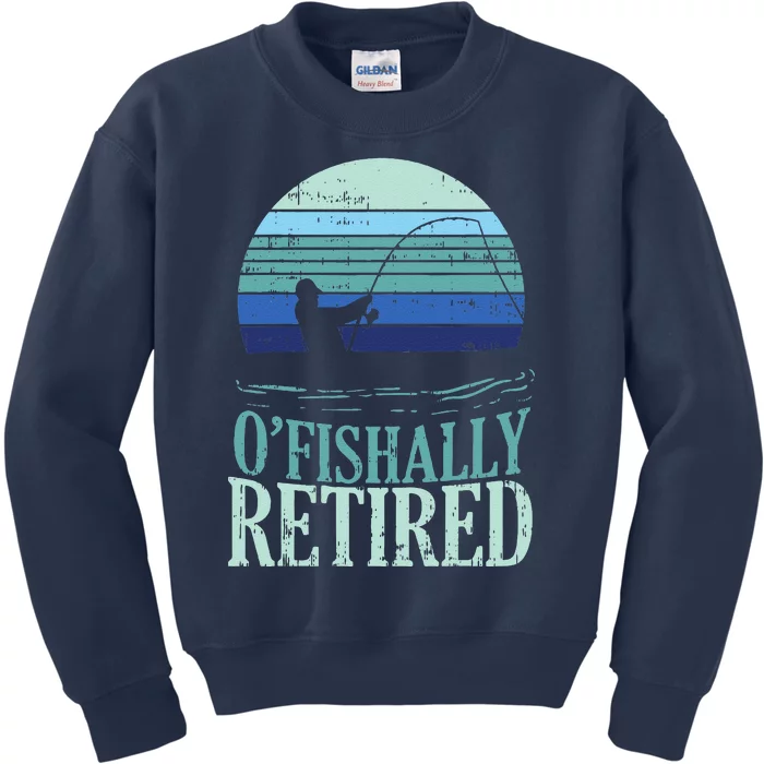 Ofishally Retired Fishing Retro Retirement Dad Gift Kids Sweatshirt