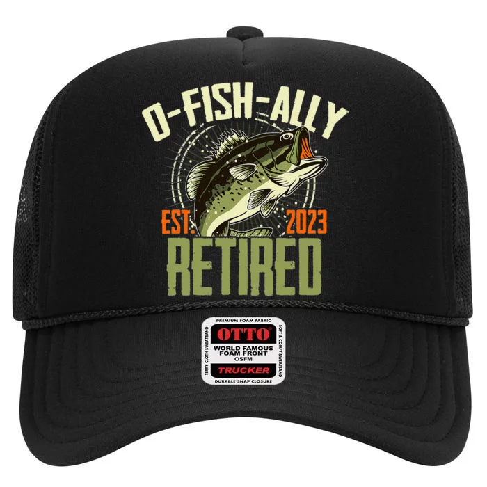 OFishally Retired Funny Fisherman Retirement High Crown Mesh Trucker Hat