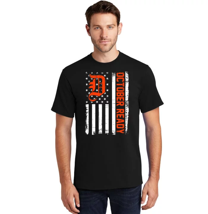 October Ready For Playoff Us Flag Matching Tiger Souvenir Tall T-Shirt