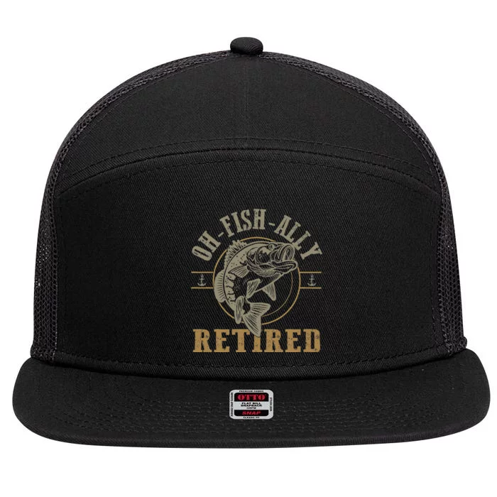 OFishAlly Retired Fishing Retirement 7 Panel Mesh Trucker Snapback Hat