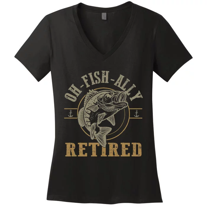 OFishAlly Retired Fishing Retirement Women's V-Neck T-Shirt