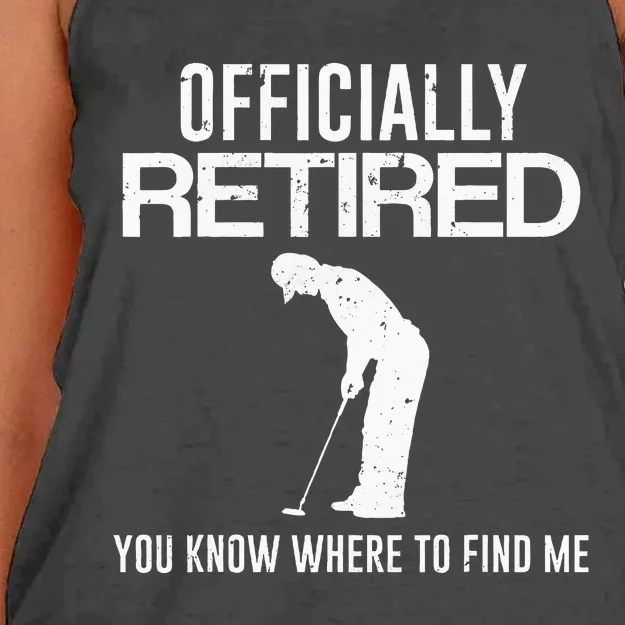 Officially Retired Gift Golf Dad Golfing Retirement Golfer Women's Knotted Racerback Tank