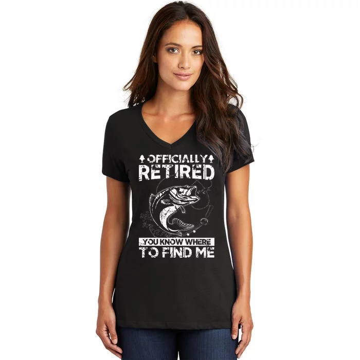 Officially Retired Gift Fishing Dad Retirement Fisher Funny Women's V-Neck T-Shirt