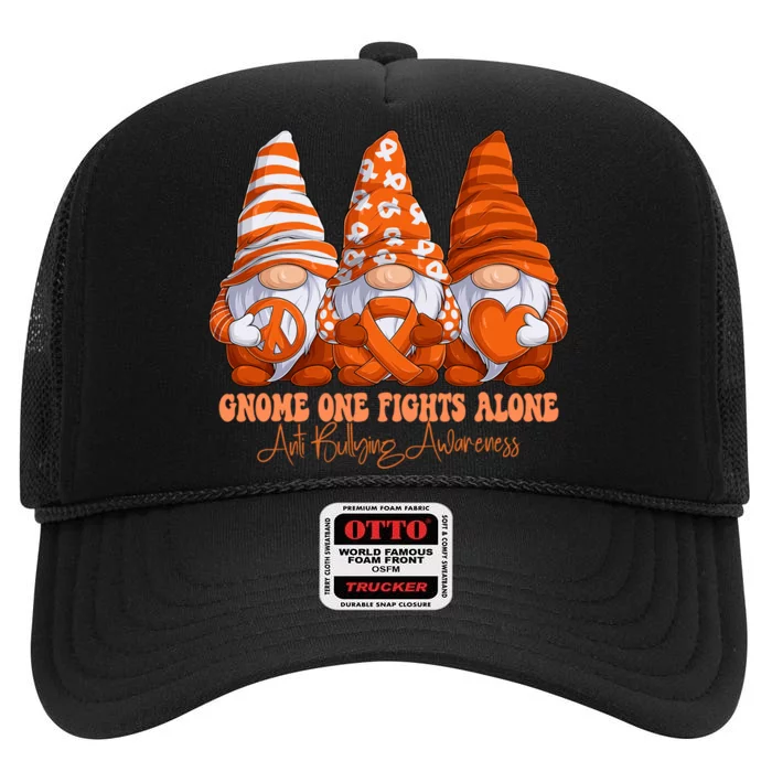 Orange Ribbon Gnomies Support Anti Bullying Awareness Month High Crown Mesh Trucker Hat