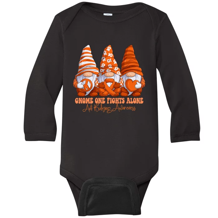 Orange Ribbon Gnomies Support Anti Bullying Awareness Month Baby Long Sleeve Bodysuit