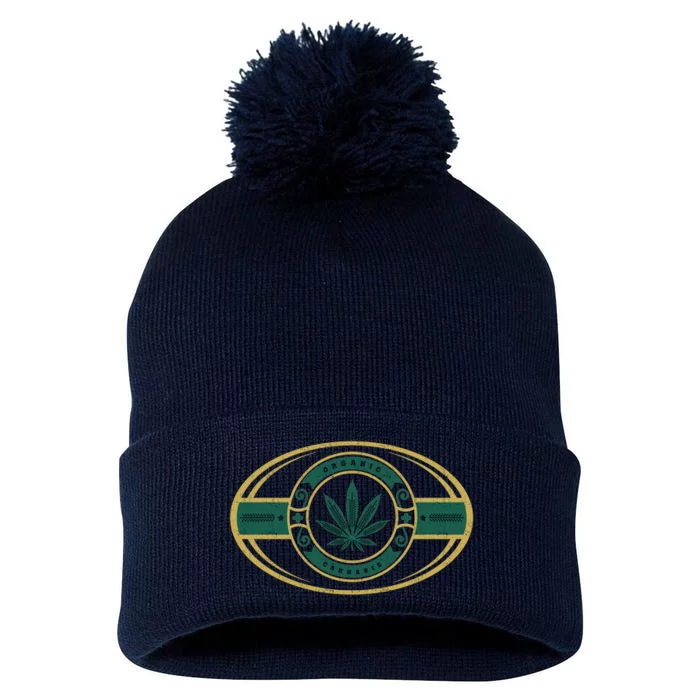 Organic Cannabis Medical Marijuana Gold Seal Pom Pom 12in Knit Beanie