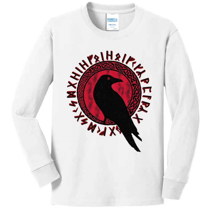 Odin Raven Huginn & Muninn Vegvisir Vikings Myth Kids Long Sleeve Shirt