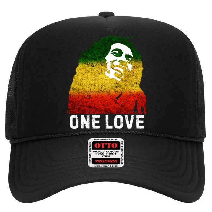 One Reggae Love Reggae Music Rastafarian Jamaica Rock Roots High Crown Mesh Trucker Hat