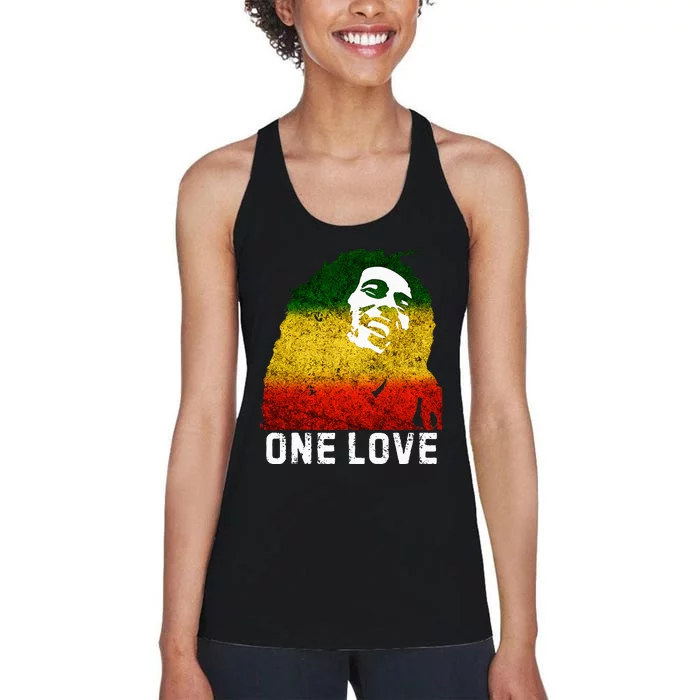 One Reggae Love Reggae Music Rastafarian Jamaica Rock Roots Women's Racerback Tank