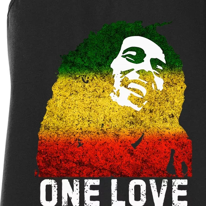 One Reggae Love Reggae Music Rastafarian Jamaica Rock Roots Women's Racerback Tank