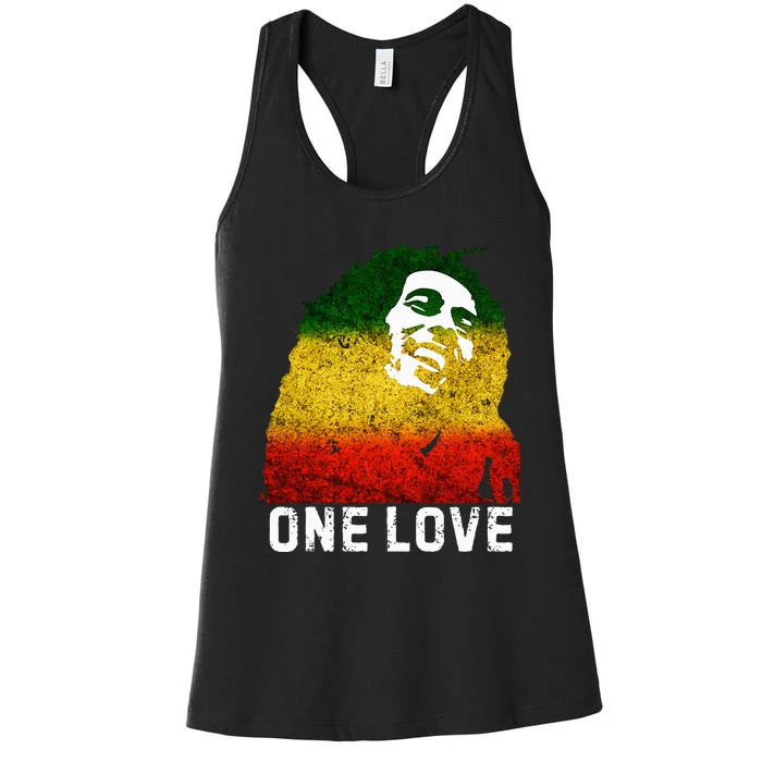 One Reggae Love Reggae Music Rastafarian Jamaica Rock Roots Women's Racerback Tank