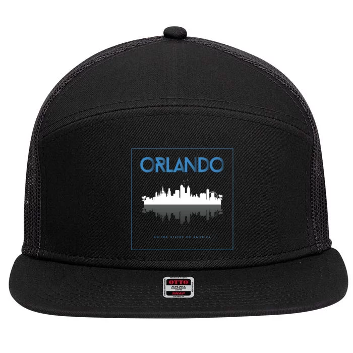 Orlando Florida City Skyline 7 Panel Mesh Trucker Snapback Hat