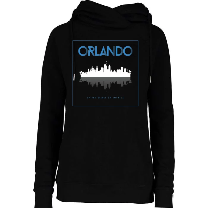 Orlando Florida City Skyline Womens Funnel Neck Pullover Hood