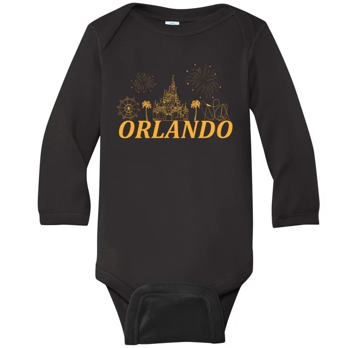 Orlando Florida Gold Logo Baby Long Sleeve Bodysuit