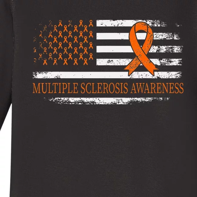 Orange Ribbon Ms Multible Sclerosis Awareness Baby Long Sleeve Bodysuit