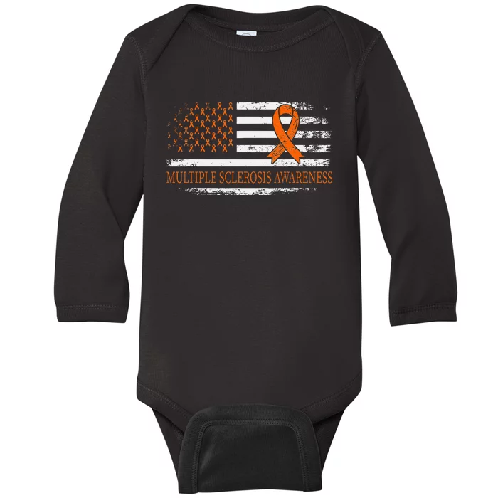 Orange Ribbon Ms Multible Sclerosis Awareness Baby Long Sleeve Bodysuit