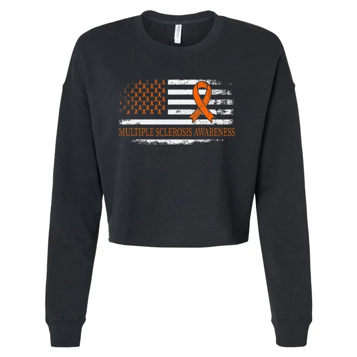 Orange Ribbon Ms Multible Sclerosis Awareness Cropped Pullover Crew