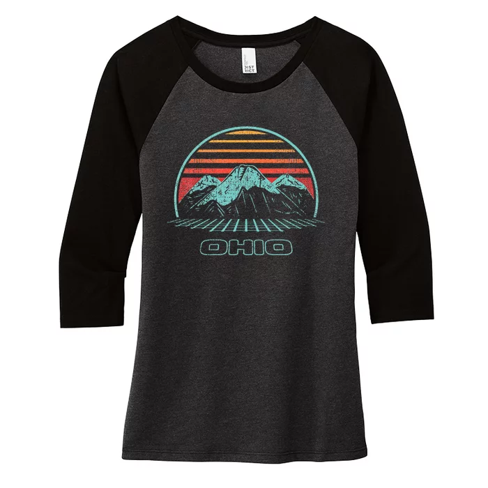 Ohio Retro Mountain Hiking 80s Style Women's Tri-Blend 3/4-Sleeve Raglan Shirt