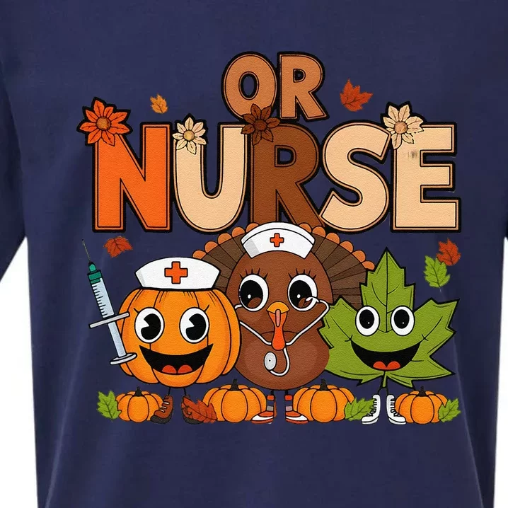 Operating Room Nurse Fall Thanksgiving Pumpkin And Turkey Sueded Cloud Jersey T-Shirt