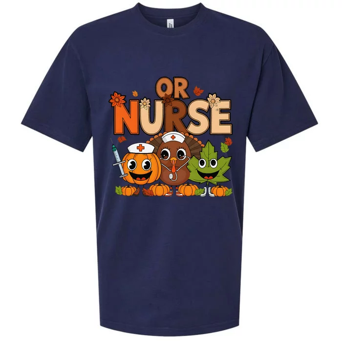 Operating Room Nurse Fall Thanksgiving Pumpkin And Turkey Sueded Cloud Jersey T-Shirt