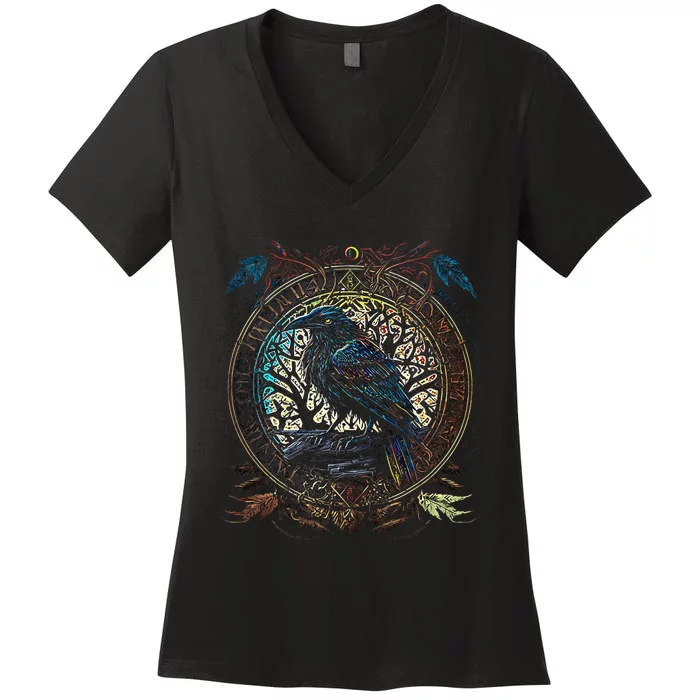 OdinS Raven Northman Valhalla Norse Mythology Women's V-Neck T-Shirt