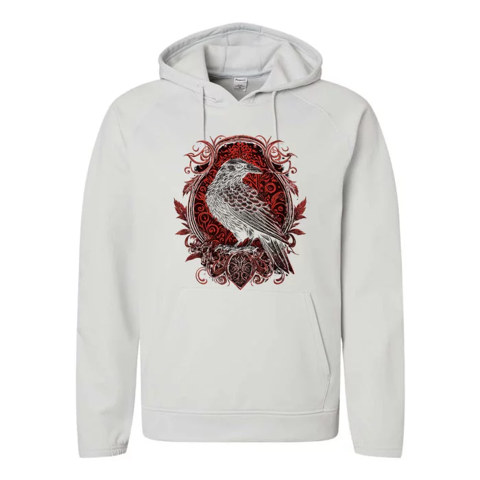 Odins Raven Northman Valhalla Norse Mythology Performance Fleece Hoodie