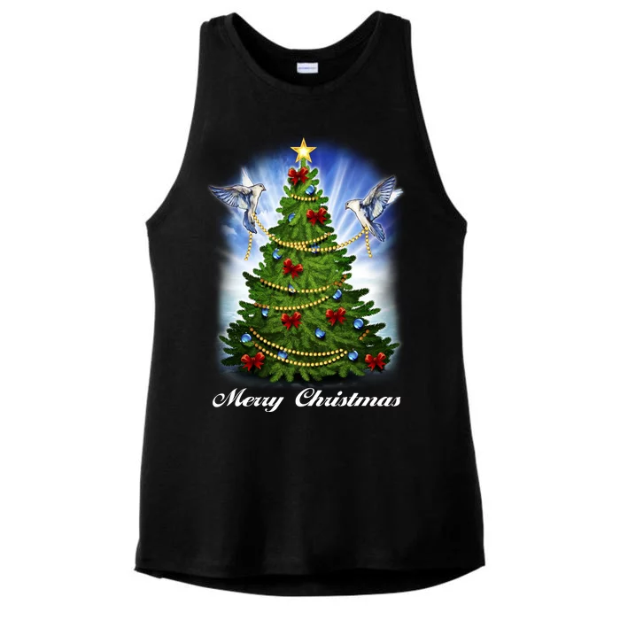 Ornament Merry Christmas Tree Ladies Tri-Blend Wicking Tank