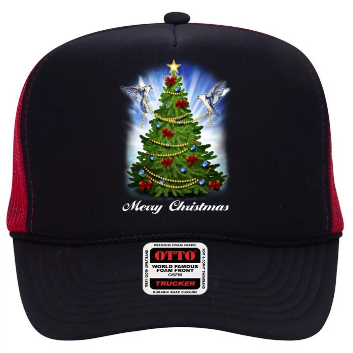 Ornament Merry Christmas Tree High Crown Mesh Trucker Hat