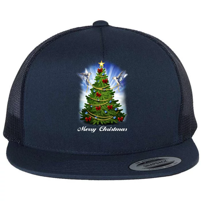 Ornament Merry Christmas Tree Flat Bill Trucker Hat