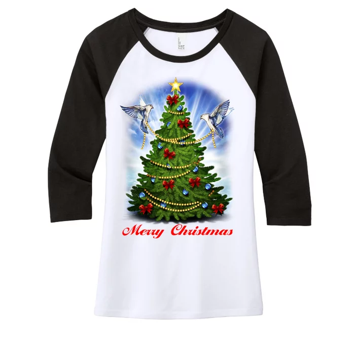 Ornament Merry Christmas Tree Women's Tri-Blend 3/4-Sleeve Raglan Shirt